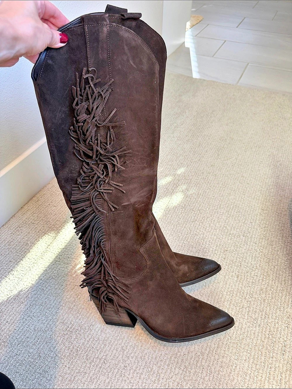 L’IDEA Brown Suede Fringe Western Boots Italian 41 US 10 NIB